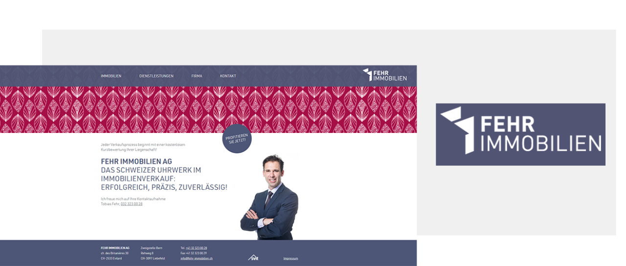 Fehr Immobilien Header Vorschau Webseite Fehr Immobilien und Logo