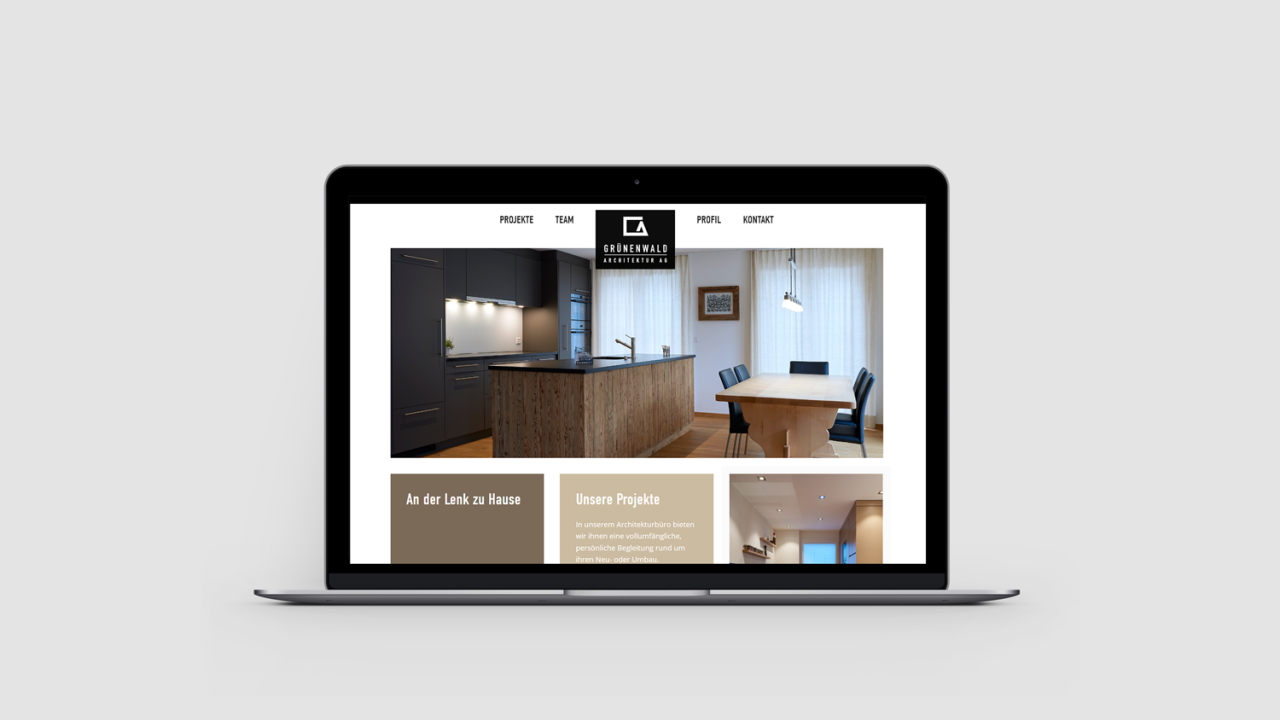 Grünenwald Architektur Vorschau Grünenwald Architektur Webseite auf Laptop